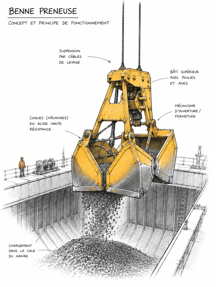 Le Crapaud Calédonien — benne preneuse, concept et principe de fonctionnement